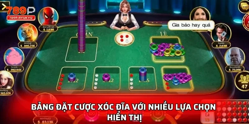 Xóc Đĩa Đổi Thưởng 789P - Trải Nghiệm Game Đỉnh Cao 2 Bảng đặt cược xóc đĩa với nhiều lựa chọn hiển thị